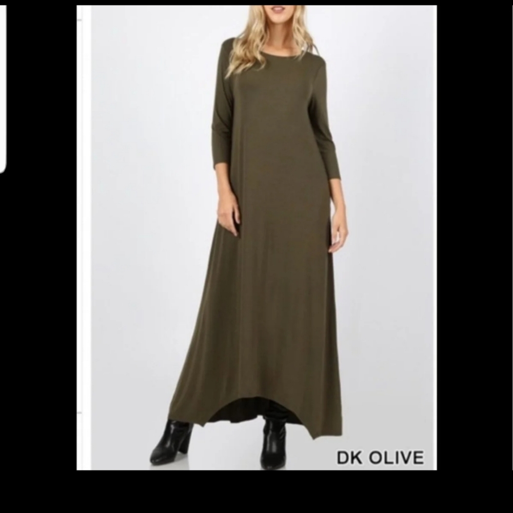 Olive maxi dress 3/4 sleeves